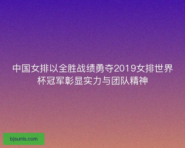 中国女排以全胜战绩勇夺2019女排世界杯冠军彰显实力与团队精神